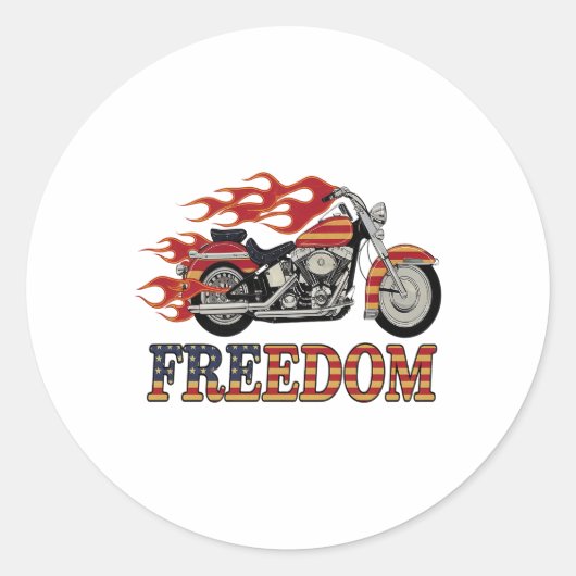 Freedom Motorcycle Flames Ronde Sticker (Voorkant)