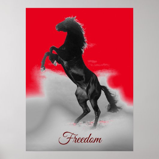 Freedom Red Black Grey Rearing Horse Pop Art Poster (Voorkant)