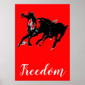 Freedom Red Black Pop Art die paarden runt Poster (Voorkant)