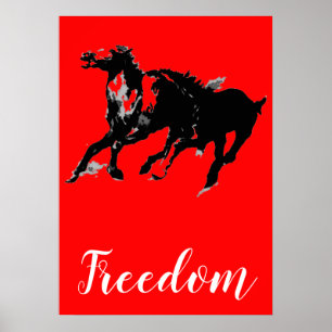 Freedom Red Black Pop Art die paarden runt Poster