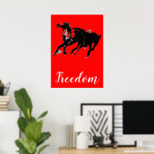 Freedom Red Black Pop Art die paarden runt Poster (Thuiskantoor)