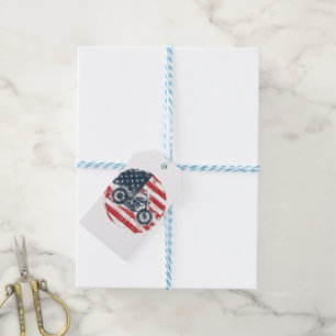 Freedom Ride: Retro Motorfiets en Amerikaanse Vlag Cadeaulabel