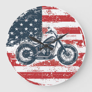 Freedom Ride: Retro Motorfiets en Amerikaanse Vlag Grote Klok