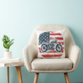 Freedom Ride: Retro Motorfiets en Amerikaanse Vlag Kussen (Stoel)