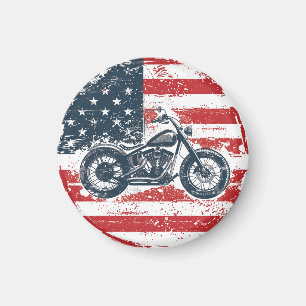 Freedom Ride: Retro Motorfiets en Amerikaanse Vlag Magneet