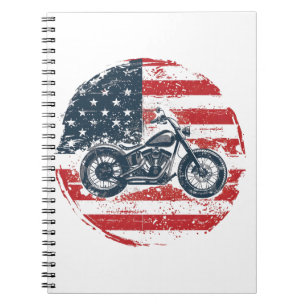Freedom Ride: Retro Motorfiets en Amerikaanse Vlag Notitieboek