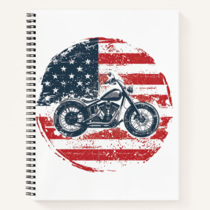 Freedom Ride: Retro Motorfiets en Amerikaanse Vlag Notitieboek