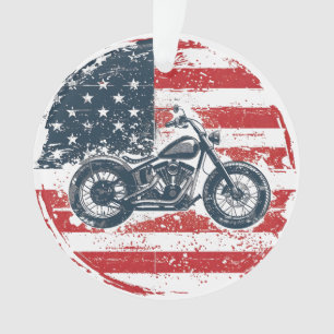 Freedom Ride: Retro Motorfiets en Amerikaanse Vlag Ornament