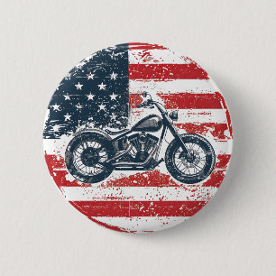Freedom Ride: Retro Motorfiets en Amerikaanse Vlag Ronde Button 5,7 Cm