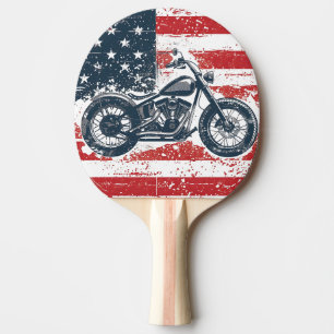 Freedom Ride: Retro Motorfiets en Amerikaanse Vlag Tafeltennisbatje