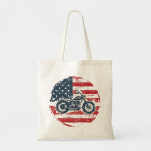 Freedom Ride: Retro Motorfiets en Amerikaanse Vlag Tote Bag