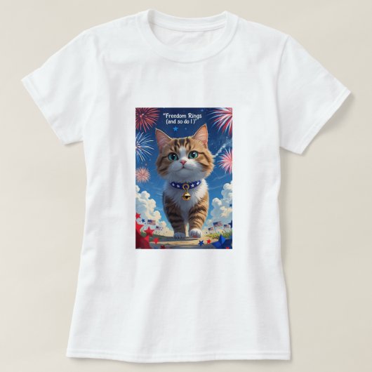 Freedom Rings (en ik ook) - Patriottische kat T-shirt (Design voorkant)
