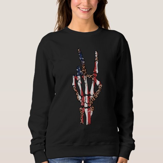 Freedom Rocks Leopard Red White Blue Skeleton Rock Trui (Voorkant)