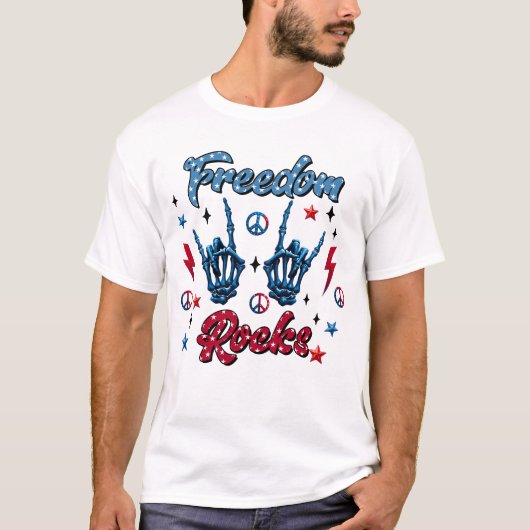 Freedom Rocks Onafhankelijkheidsdag 4 juli T-shirt (Voorkant)