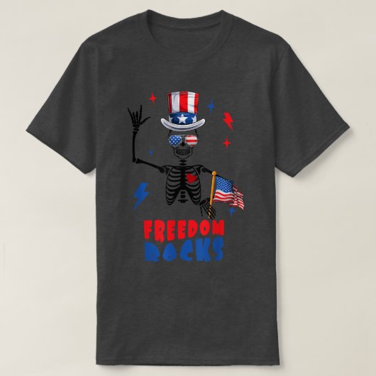 Freedom Rocks, Skeleton 4 juli, Retro 4 van T-shirt (Design voorkant)