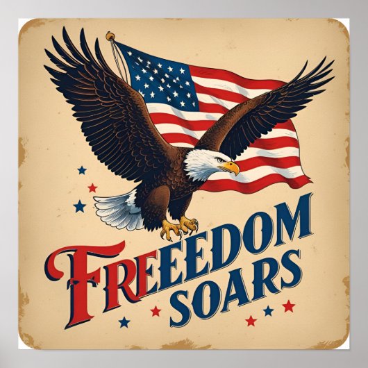 Freedom Soars Eagle Perkament Poster Print (Voorkant)