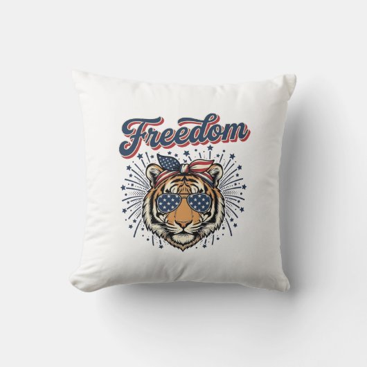 Freedom Tijger Patriottisch Vintage Gravure Shirt_ Kussen (Voorkant)