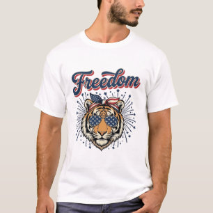 Freedom Tijger Patriottisch Vintage Gravure Shirt_ T-shirt