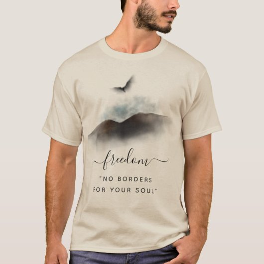 Freedom Waterverf Eagle Mountains Beige T-shirt (Voorkant)