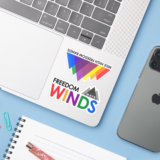Freedom Winds en MHFB-Stickers Sticker (Laptop met iPhone)