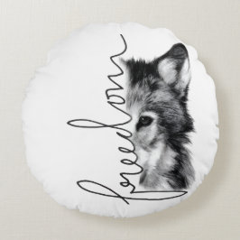 Freedom Wolf Minimal Lijn Kunst - Rond Kussen