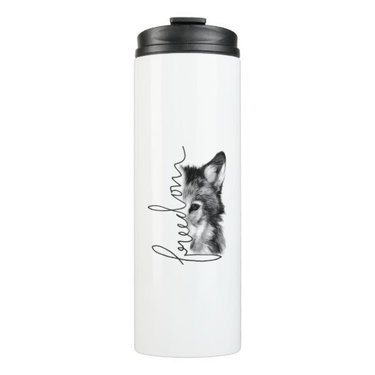 Freedom Wolf Minimal Lijn Kunst - Thermosbeker (Voorkant)
