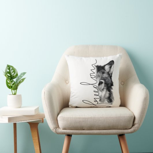 Freedom Wolf Minimal Line Art - Kussen (Stoel)