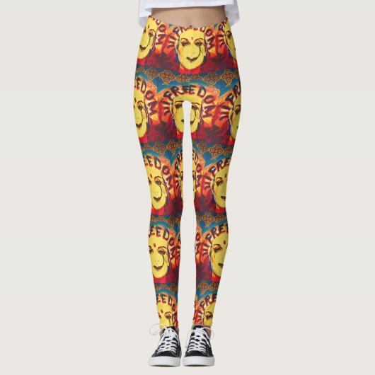 Freedom Yellow smiley face Leggings (Voorkant)