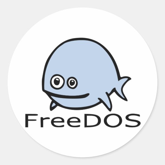 FreeDos Fish - Blue met naam Ronde Sticker (Voorkant)