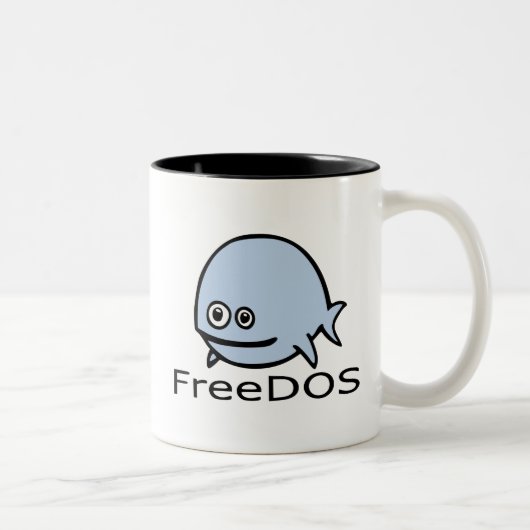FreeDos Fish - Blue met naam Tweekleurige Koffiemok (Rechts)