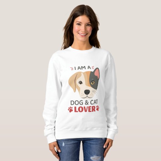 Freefit I AM A Dog & Cat Lover Vrouwen Basic Crewn Trui (Voorkant volledig)