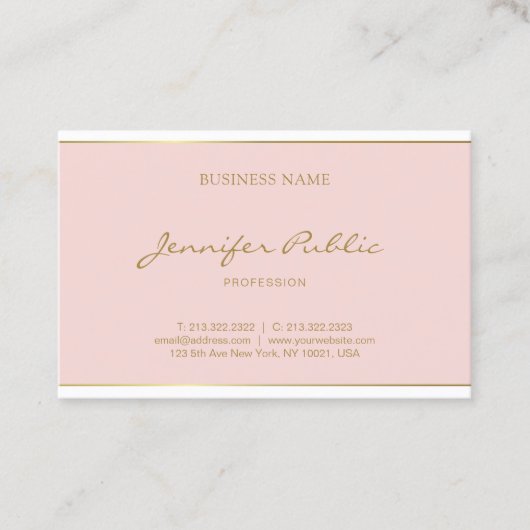 Freehand Gold Script Name Blush Pink Modern Visitekaartje (Voorkant)