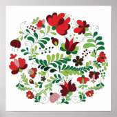 Freehand Hungarian Matyo Red en Green Poster (Voorkant)