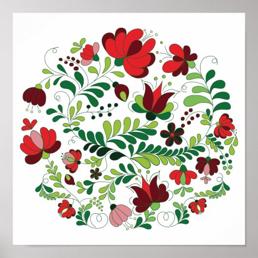 Freehand Hungarian Matyo Red en Green Poster (Voorkant)