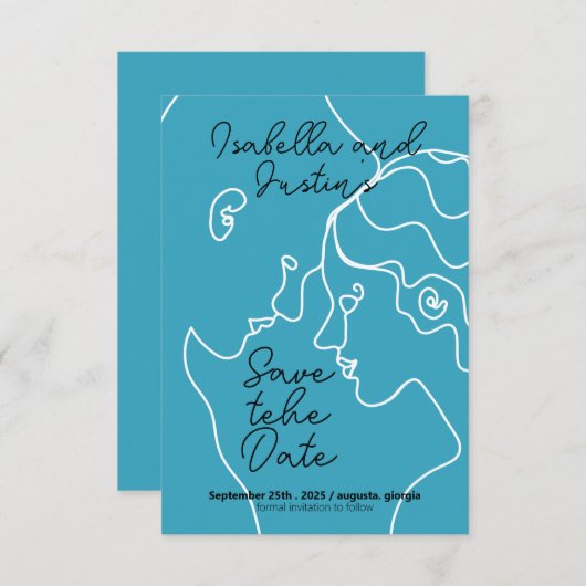 Freehand linear drawing of a couple in love save the date (Voorkant / Achterkant)