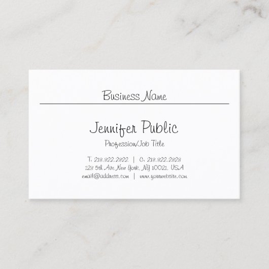 Freehand Script Chic Modern Minimalistisch Plain T Visitekaartje (Voorkant)