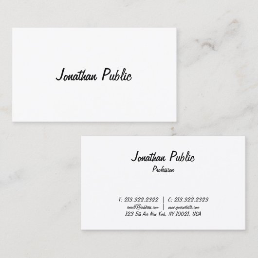 Freehand Script Design Smart Chic Trendy Plain Visitekaartje (Voorkant / Achterkant)