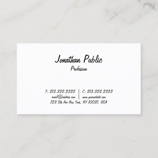 Freehand Script Design Smart Chic Trendy Plain Visitekaartje (Achterkant)