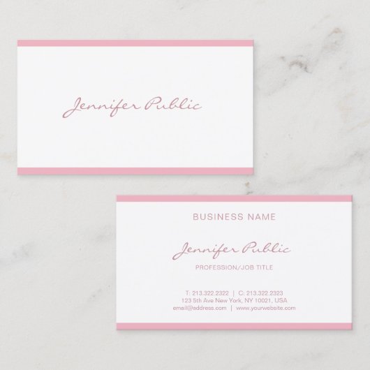 Freehand Script Elegant Pink Plain Luxe Visitekaartje (Voorkant / Achterkant)