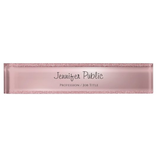 FreeHand Script Roos Gold Glitter Classy Sjabloon Naambordje (Voorkant)