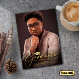 Freehand Script voor/achter foto-Afstuderen Folie Uitnodiging