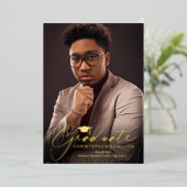 Freehand Script voor/achter foto-Afstuderen Folie Uitnodiging (Staand Voorkant)