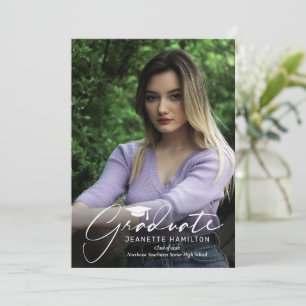 Freehand Script voor/achter foto-Afstuderen Invita Kaart