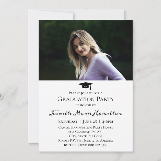 Freehand Script voor/achter foto-Afstuderen Invita Kaart (Achterkant)