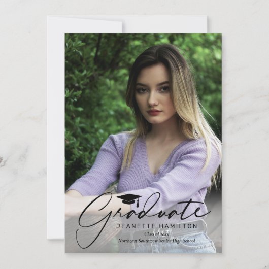 Freehand Script voor/achter foto-Afstuderen Kaart (Voorkant)