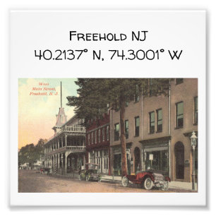 Freehold NJ Map Coordinate 1909  stijl Foto Afdruk