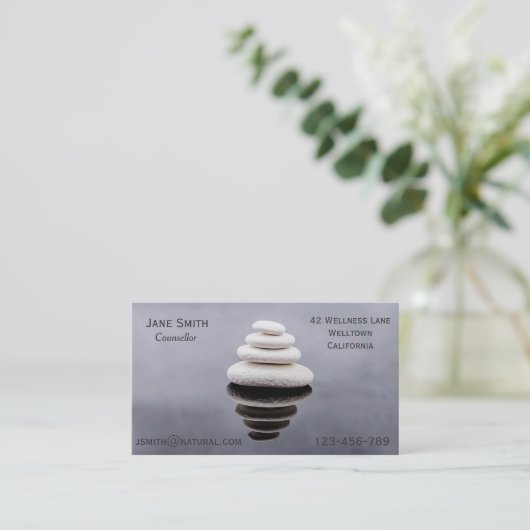 Freelance Counselor Therapeut Zenstenen Visitekaartje (Staand voorkant)