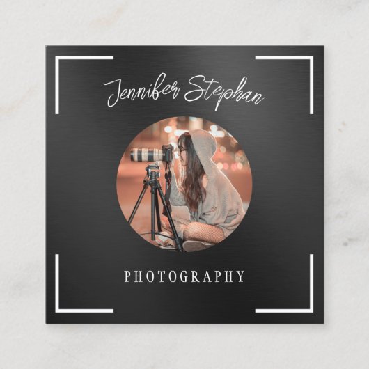 Freelance fotograaf Aangepaste foto QR-code zwart Vierkante Visitekaartje (Voorkant)