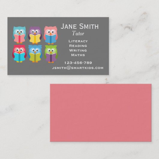 Freelance literatuurleraar of leraar lezen uil maa visitekaartje (Voorkant / Achterkant)