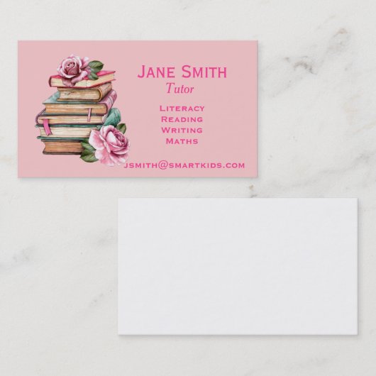 Freelance literatuurleraar of roze lerarenboeken visitekaartje (Voorkant / Achterkant)